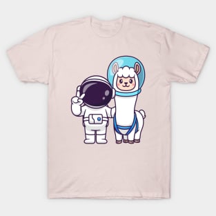 Cute Astronaut With Llama Alpaca Astronaut Cartoon T-Shirt